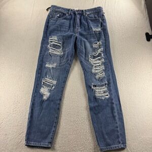 Forever 21 Mom Jeans Women 29 Blue Denim Cotton Medium Wash Distressed High Rise